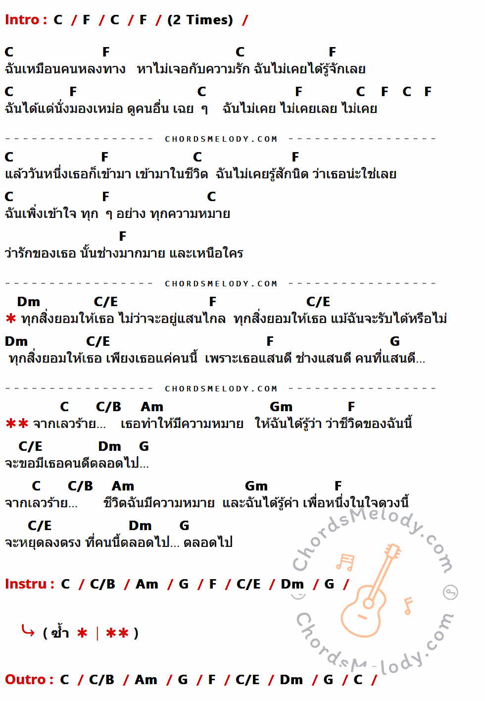 เนื้อเพลง คนที่แสนดี ของ Tony Phee Feat.คิว วง Flure สุวีระ บุญรอด มีคอร์ดกีต้าร์ ในคีย์ที่ต่างกัน C,F,Dm,C/E,G,C/B,Am,Gm