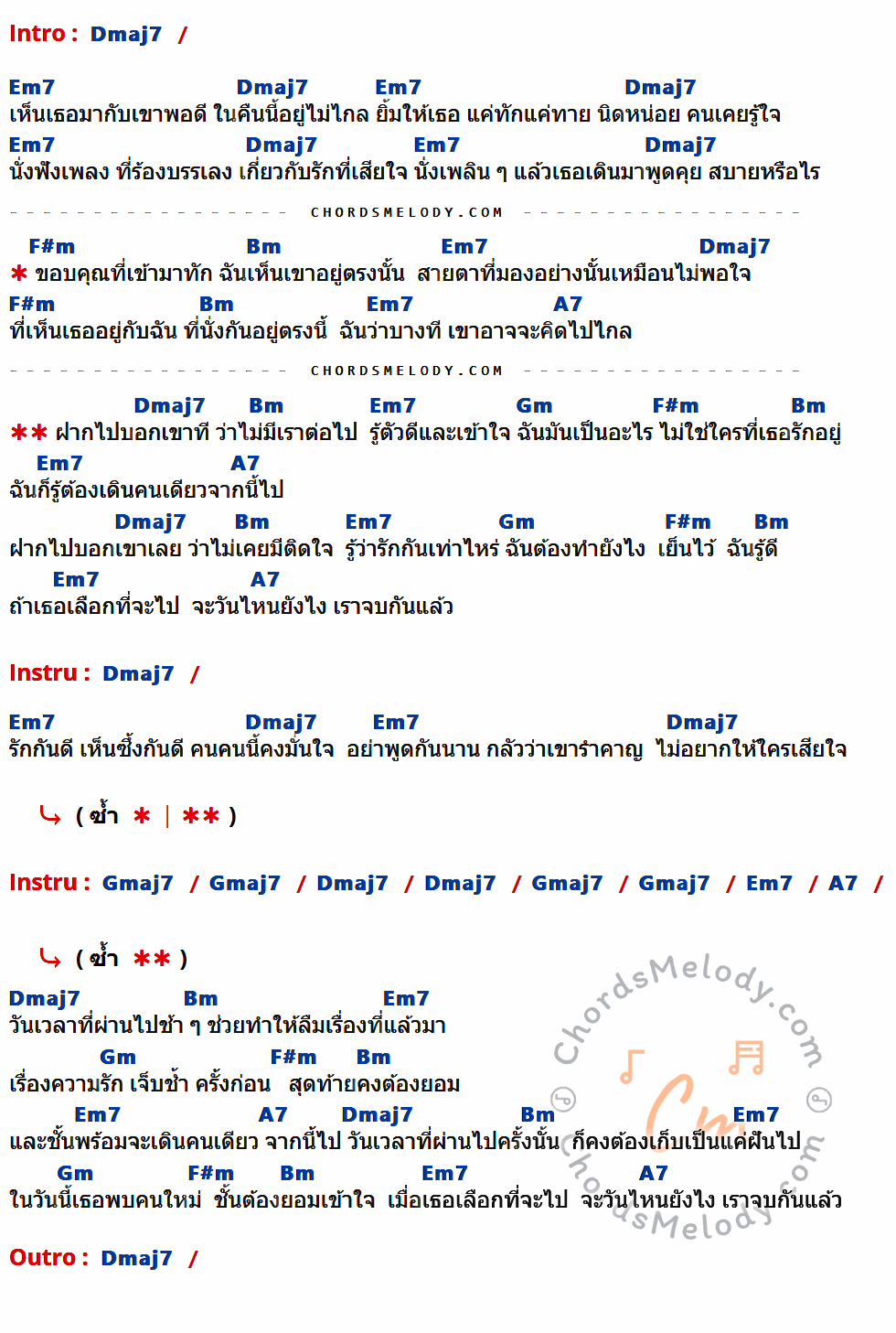 เนื้อเพลง ฝากที ของ Tattoo Colour มีคอร์ดกีต้าร์ ในคีย์ที่ต่างกัน Cmaj7,Dm7,Em,Am,G7,Fm,Fmaj7