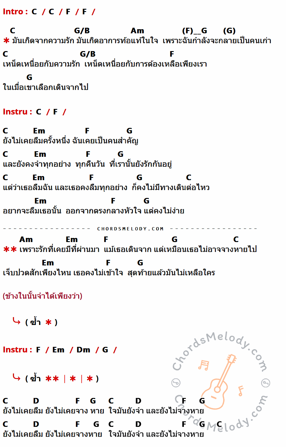 เนื้อเพลง เกิดจากความรัก ของ Seven Days มีคอร์ดกีต้าร์ ในคีย์ที่ต่างกัน G,C,D/F#,Em,a_D,D,Bm,Am,A