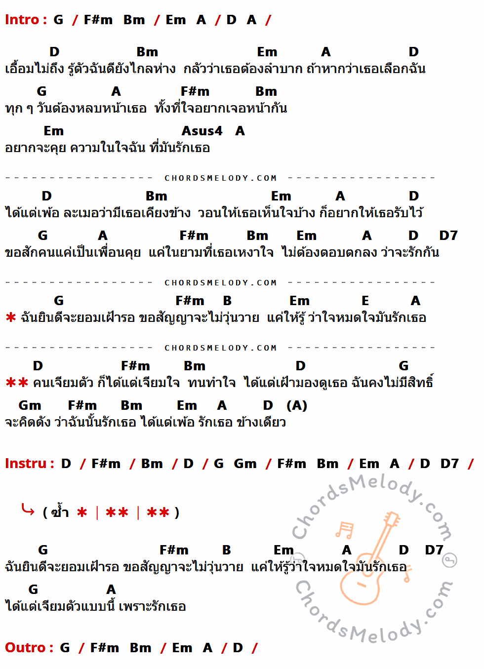 เนื้อเพลง คนเจียมตัว ของ So Cool มีคอร์ดกีต้าร์ ในคีย์ที่ต่างกัน G,F#m,Bm,Em,A,D,Asus4,D7,B,E,Gm