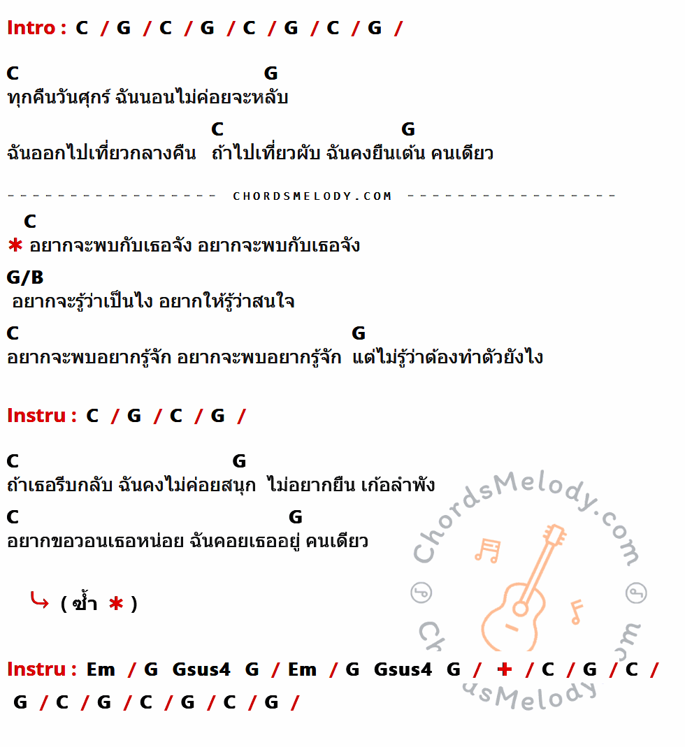 คอร์ดเพลง คืนวันศุกร์ - Saliva Bastards เนื้อร้อง มีคอร์ดกีต้าร์ ในกลุ่มคีย์ C,G,G/B,Em กำกับ