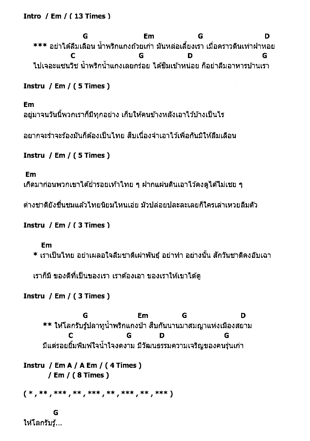 คอร์ดเพลง เนื้อเพลง น้ำพริกแกงป่า, คอร์ดเพลง น้ำพริกแกงป่า ของ คาราบาว, คอร์ดเพลงของ คาราบาว, เนื้อร้อง น้ำพริกแกงป่า คาราบาว, น้ำพริกแกงป่า คอร์ดง่าย ๆ, คอร์ด น้ำพริกแกงป่า ต้นฉบับ
