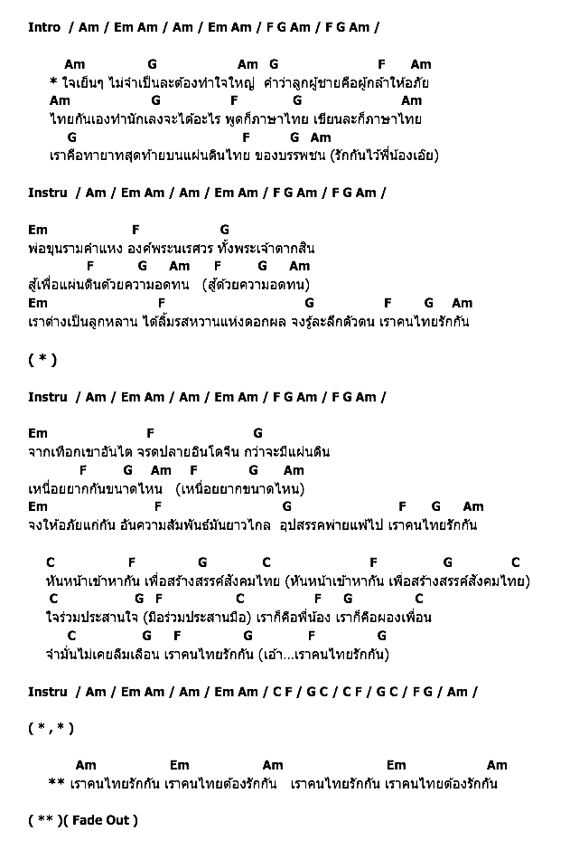 คอร์ดเพลง เนื้อเพลง คนไทยรักกัน, คอร์ดเพลง คนไทยรักกัน ของ คาราบาว, คอร์ดเพลงของ คาราบาว, เนื้อร้อง คนไทยรักกัน คาราบาว, คนไทยรักกัน คอร์ดง่าย ๆ, คอร์ด คนไทยรักกัน ต้นฉบับ