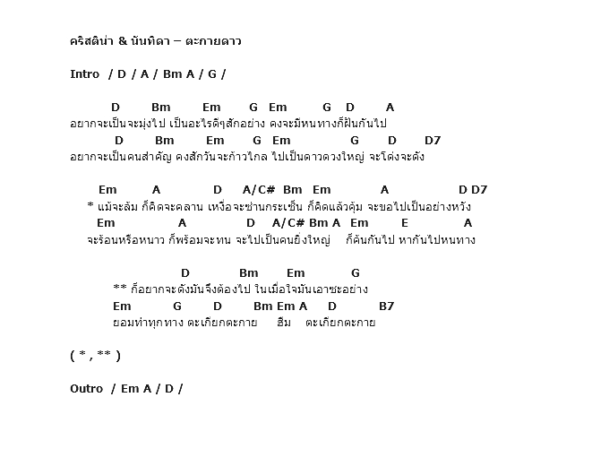 คอร์ดเพลง เนื้อเพลง ตะกายดาว, คอร์ดเพลง ตะกายดาว ของ คริสติน่า & นันทิดา, คอร์ดเพลงของ คริสติน่า & นันทิดา, เนื้อร้อง ตะกายดาว คริสติน่า & นันทิดา, ตะกายดาว คอร์ดง่าย ๆ, คอร์ด ตะกายดาว ต้นฉบับ