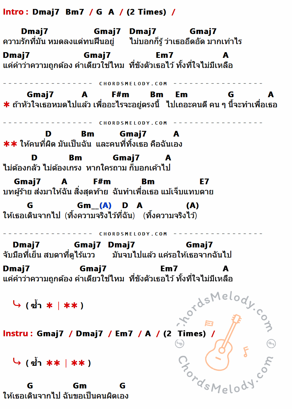 เนื้อเพลง ภาวะจำยอม ของ เคลิ้ม ที่มีคอร์ดกีต้าร์ Dmaj7,Bm7,G,A,Gmaj7,Em7,F#m,Bm,Em,D,E7,Gm