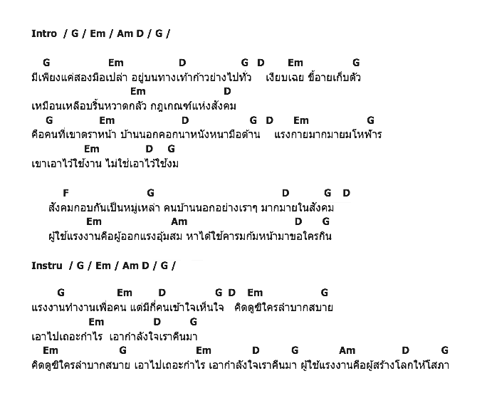 คอร์ดเพลง เนื้อเพลง กำลังใจแรงงาน, คอร์ดเพลง กำลังใจแรงงาน ของ คาราบาว, คอร์ดเพลงของ คาราบาว, เนื้อร้อง กำลังใจแรงงาน คาราบาว, กำลังใจแรงงาน คอร์ดง่าย ๆ, คอร์ด กำลังใจแรงงาน ต้นฉบับ