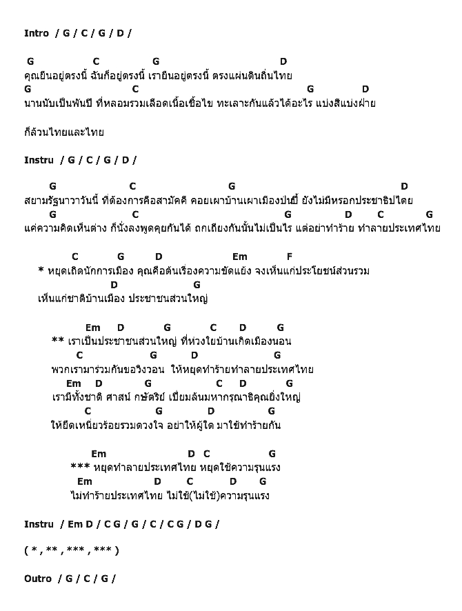 คอร์ดเพลง เนื้อเพลง หยุดทำร้ายประเทศไทย, คอร์ดเพลง หยุดทำร้ายประเทศไทย ของ คาราบาว, คอร์ดเพลงของ คาราบาว, เนื้อร้อง หยุดทำร้ายประเทศไทย คาราบาว, หยุดทำร้ายประเทศไทย คอร์ดง่าย ๆ, คอร์ด หยุดทำร้ายประเทศไทย ต้นฉบับ