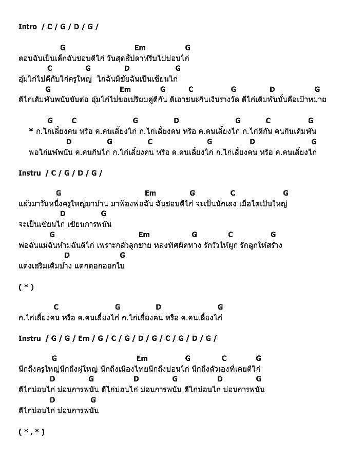 คอร์ดเพลง เนื้อเพลง ตีไก่, คอร์ดเพลง ตีไก่ ของ คาราบาว, คอร์ดเพลงของ คาราบาว, เนื้อร้อง ตีไก่ คาราบาว, ตีไก่ คอร์ดง่าย ๆ, คอร์ด ตีไก่ ต้นฉบับ