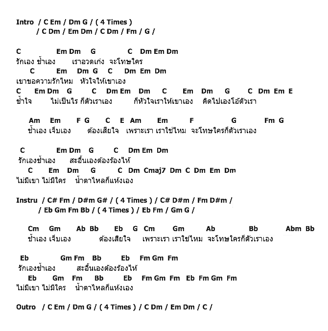 คอร์ดเพลง เนื้อเพลง รักเองช้ำเอง, คอร์ดเพลง รักเองช้ำเอง ของ ชรัส เฟื่องอารมณ์, คอร์ดเพลงของ ชรัส เฟื่องอารมณ์, เนื้อร้อง รักเองช้ำเอง ชรัส เฟื่องอารมณ์, รักเองช้ำเอง คอร์ดง่าย ๆ, คอร์ด รักเองช้ำเอง ต้นฉบับ