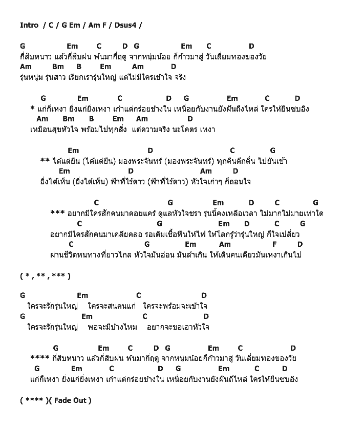 คอร์ดเพลง เนื้อเพลง รุ่นใหญ่, คอร์ดเพลง รุ่นใหญ่ ของ คาราบาว-ปาน, คอร์ดเพลงของ คาราบาว-ปาน, เนื้อร้อง รุ่นใหญ่ คาราบาว-ปาน, รุ่นใหญ่ คอร์ดง่าย ๆ, คอร์ด รุ่นใหญ่ ต้นฉบับ