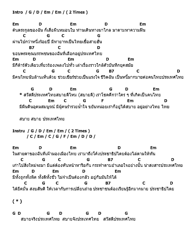 คอร์ดเพลง เนื้อเพลง สวัสดีประเทศไทย, คอร์ดเพลง สวัสดีประเทศไทย ของ คาราบาว, คอร์ดเพลงของ คาราบาว, เนื้อร้อง สวัสดีประเทศไทย คาราบาว, สวัสดีประเทศไทย คอร์ดง่าย ๆ, คอร์ด สวัสดีประเทศไทย ต้นฉบับ