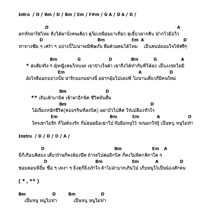 คอร์ดเพลง เนื้อเพลง เป็นหนู..หนูไม่ทำ, คอร์ดเพลง เป็นหนู..หนูไม่ทำ ของ ดวงหทัย ดอกชะเอม, คอร์ดเพลงของ ดวงหทัย ดอกชะเอม, เนื้อร้อง เป็นหนู..หนูไม่ทำ ดวงหทัย ดอกชะเอม, เป็นหนู..หนูไม่ทำ คอร์ดง่าย ๆ, คอร์ด เป็นหนู..หนูไม่ทำ ต้นฉบับ