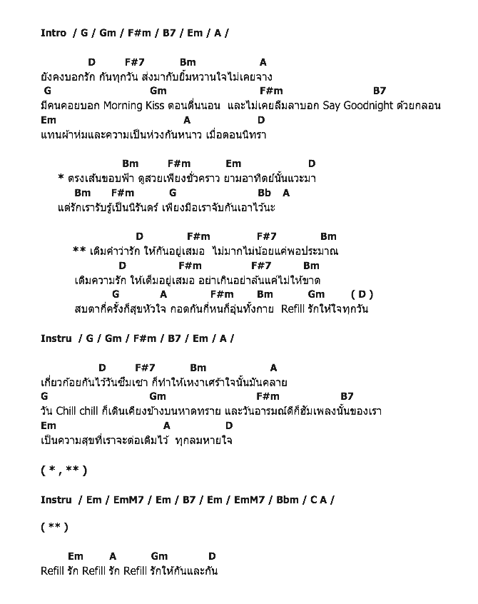 คอร์ดเพลง เนื้อเพลง Refill รัก, คอร์ดเพลง Refill รัก ของ ตุ๊กตา จมาพร, คอร์ดเพลงของ ตุ๊กตา จมาพร, เนื้อร้อง Refill รัก ตุ๊กตา จมาพร, Refill รัก คอร์ดง่าย ๆ, คอร์ด Refill รัก ต้นฉบับ