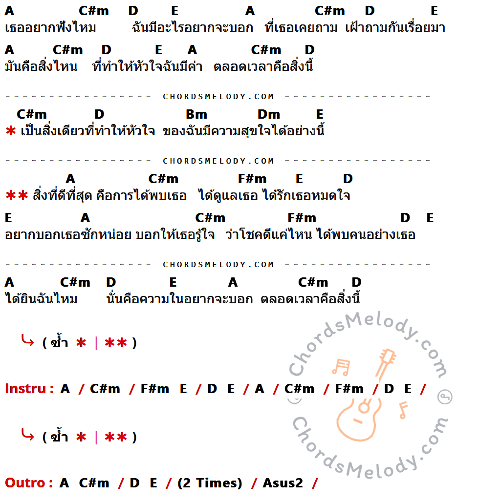 เนื้อเพลง สิ่งที่ดีที่สุด ของ นิ้ง เปี่ยมปิติ หัตถกิจโกศล ที่มีคอร์ด ในกลุ่มคีย์ A,C#m,D,E,Bm,Dm,F#m,Asus2 ประกอบ