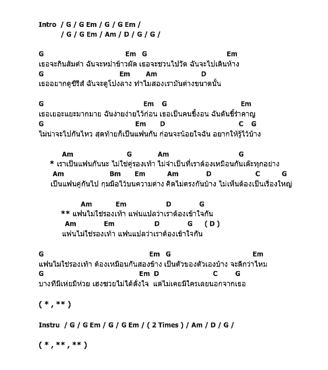 คอร์ดเพลง เนื้อเพลง แฟน ไม่ใช่รองเท้า, คอร์ดเพลง แฟน ไม่ใช่รองเท้า ของ เดวิด อินธี, คอร์ดเพลงของ เดวิด อินธี, เนื้อร้อง แฟน ไม่ใช่รองเท้า เดวิด อินธี, แฟน ไม่ใช่รองเท้า คอร์ดง่าย ๆ, คอร์ด แฟน ไม่ใช่รองเท้า ต้นฉบับ