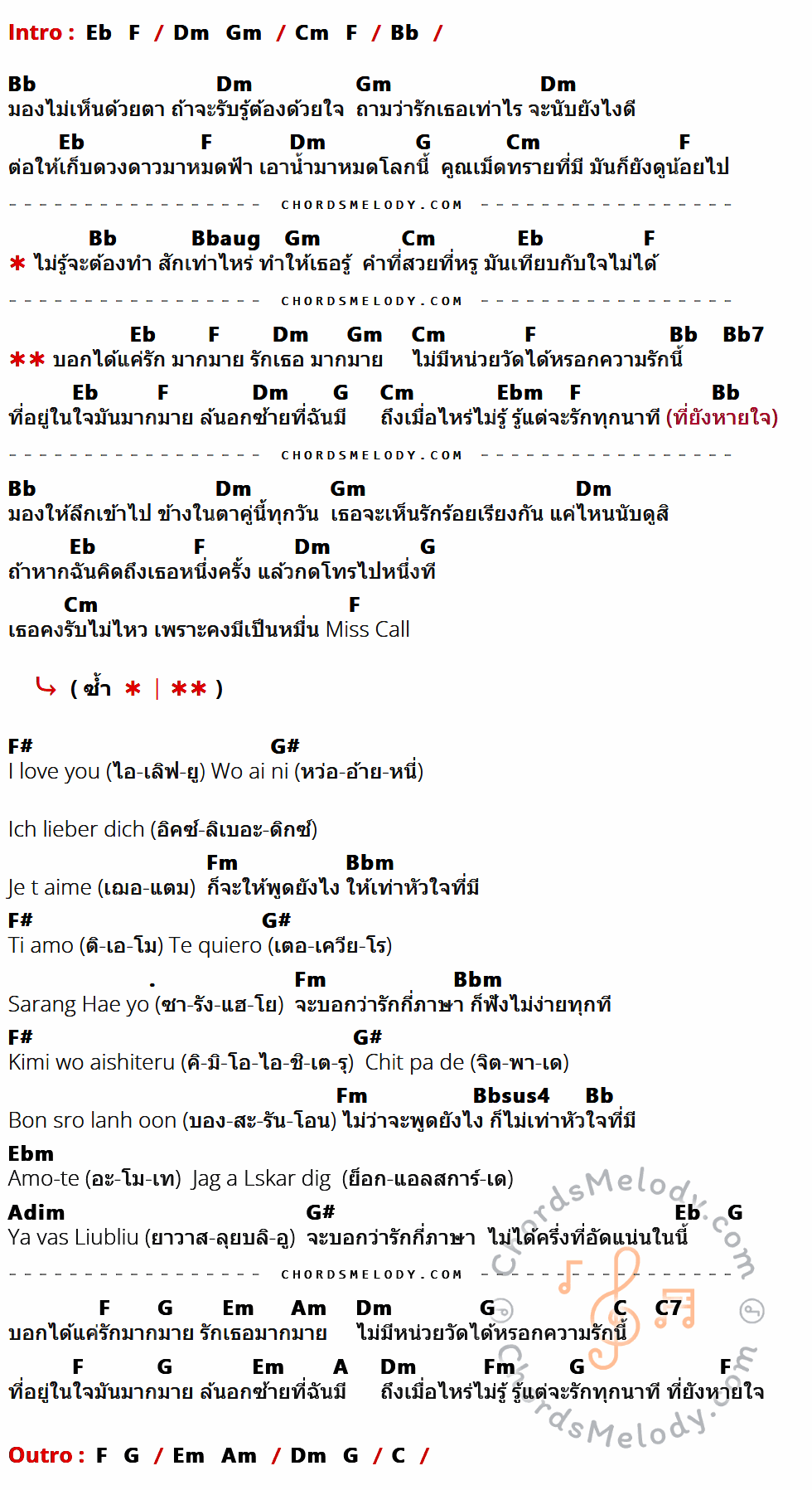 เนื้อเพลง มากมาย ของ บี้ The Star ที่มีคอร์ด ในกลุ่มคีย์ Eb,F,Dm,Gm,Cm,Bb,G,Bbaug,Bb7,Ebm,F#,G#,Fm,Bbm,Bbsus4,Adim,Em,Am,C,C7,A ประกอบ