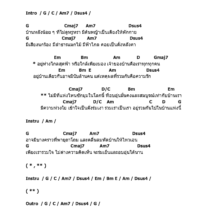 คอร์ดเพลง เนื้อเพลง บ้านเดียวกัน, คอร์ดเพลง บ้านเดียวกัน ของ ทาทา ยัง, คอร์ดเพลงของ ทาทา ยัง, เนื้อร้อง บ้านเดียวกัน ทาทา ยัง, บ้านเดียวกัน คอร์ดง่าย ๆ, คอร์ด บ้านเดียวกัน ต้นฉบับ