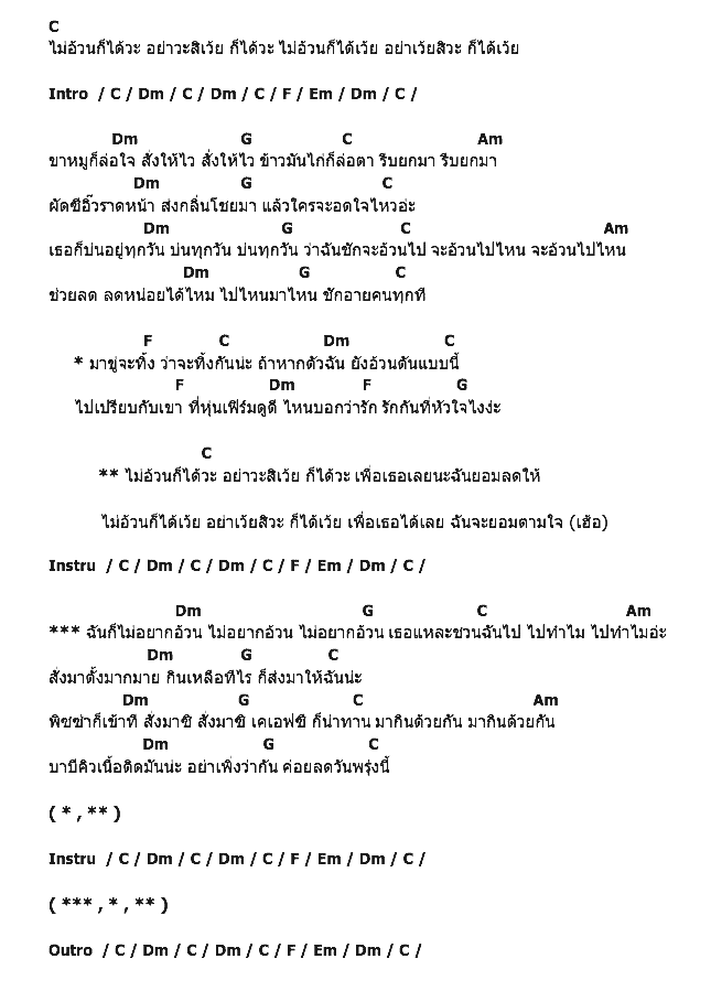 คอร์ดเพลง เนื้อเพลง ไม่อ้วนก็ได้ว้า, คอร์ดเพลง ไม่อ้วนก็ได้ว้า ของ น้องมายต์กับน้องมอส อาร์สยาม, คอร์ดเพลงของ น้องมายต์กับน้องมอส อาร์สยาม, เนื้อร้อง ไม่อ้วนก็ได้ว้า น้องมายต์กับน้องมอส อาร์สยาม, ไม่อ้วนก็ได้ว้า คอร์ดง่าย ๆ, คอร์ด ไม่อ้วนก็ได้ว้า ต้นฉบับ