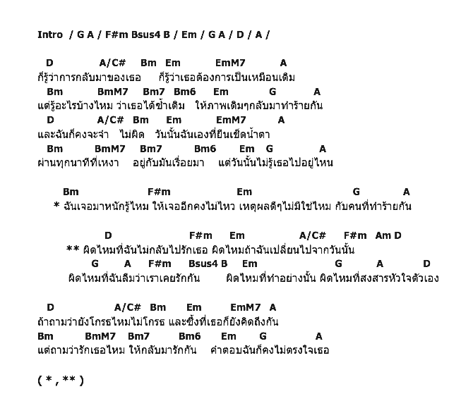 คอร์ดเพลง เนื้อเพลง ผิดไหมที่ฉันไม่กลับไปรักเธอ, คอร์ดเพลง ผิดไหมที่ฉันไม่กลับไปรักเธอ ของ ทาทา ยัง, คอร์ดเพลงของ ทาทา ยัง, เนื้อร้อง ผิดไหมที่ฉันไม่กลับไปรักเธอ ทาทา ยัง, ผิดไหมที่ฉันไม่กลับไปรักเธอ คอร์ดง่าย ๆ, คอร์ด ผิดไหมที่ฉันไม่กลับไปรักเธอ ต้นฉบับ