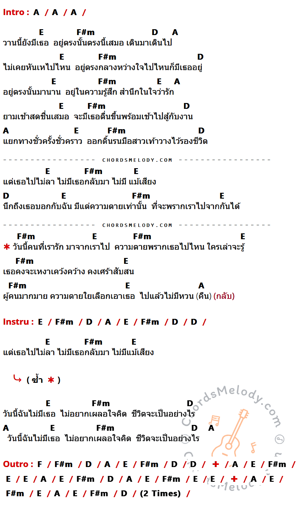 เนื้อเพลง อยู่ตรงนี้ ของ พงษ์สิทธิ์ คัมภีร์ ที่มีคอร์ดกีต้าร์ A,E,F#m,D,F