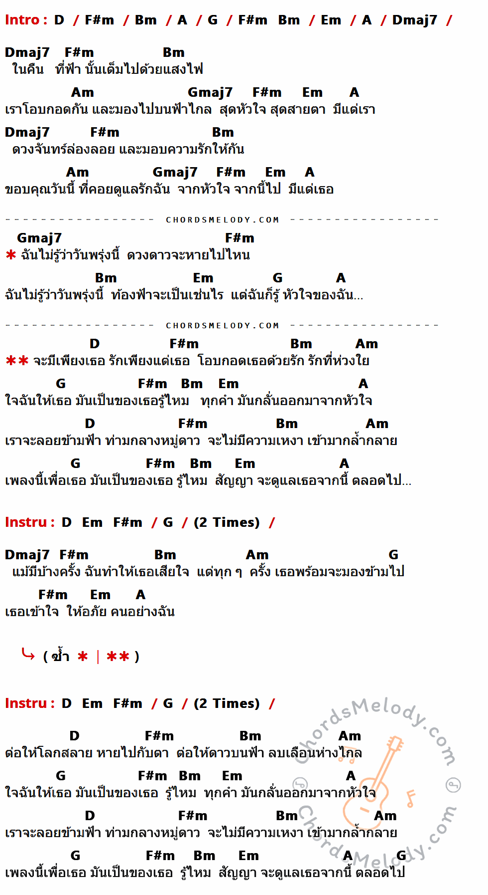 เนื้อเพลง ลูกอม ของ วัชราวลี ที่มีคอร์ดกีต้าร์ D,F#m,Bm,A,G,Em,Dmaj7,Am,Gmaj7