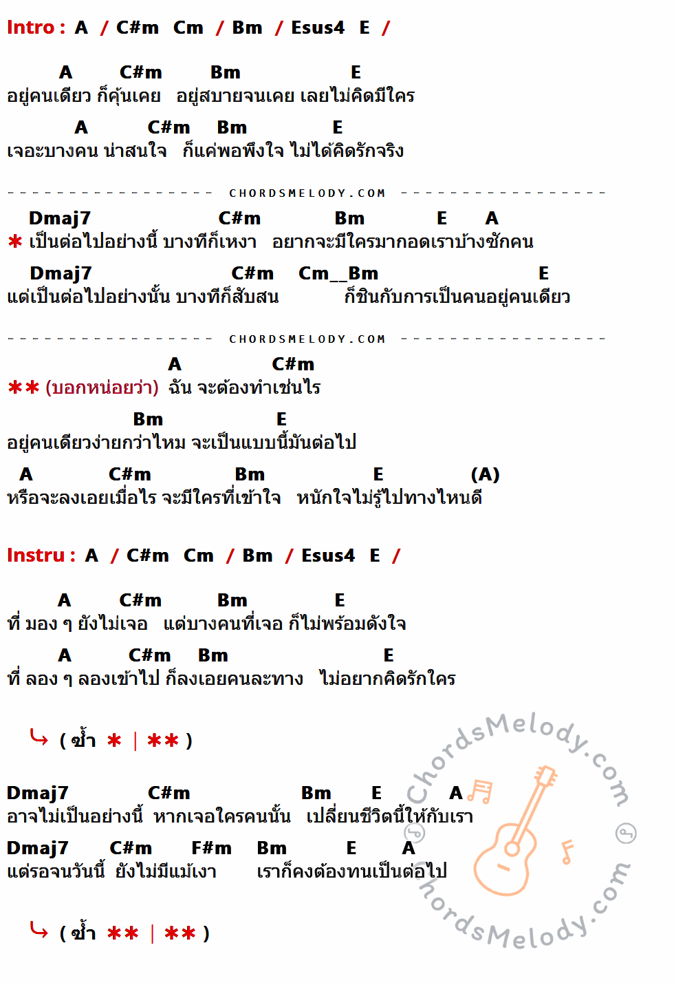 เนื้อเพลง เป็นต่อ ของ วิเชียร ตันติพิมลพันธุ์ ที่มีคอร์ดกีต้าร์ A,C#m,Cm,Bm,Esus4,E,Dmaj7,F#m