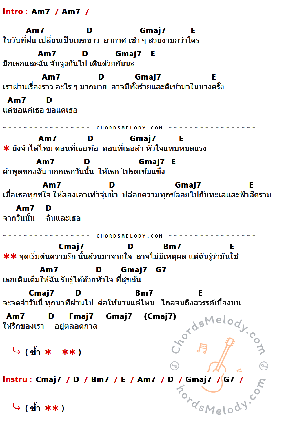 เนื้อเพลง Jeep ของ วัชราวลี มีคอร์ดกีต้าร์ ในคีย์ที่ต่างกัน Am7,D,Gmaj7,E,Cmaj7,Bm7,G7,Fmaj7