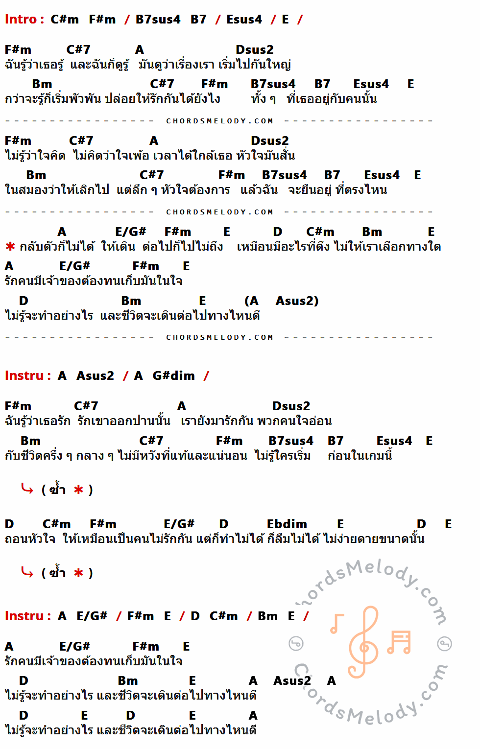 เนื้อเพลง กลับไม่ได้ไปไม่ถึง ของ เอ็ม อรรถพล ที่มีคอร์ด ในกลุ่มคีย์ C#m,F#m,B7sus4,B7,Esus4,E,C#7,A,Dsus2,Bm,E/G#,D,Asus2,G#dim,Ebdim ประกอบ