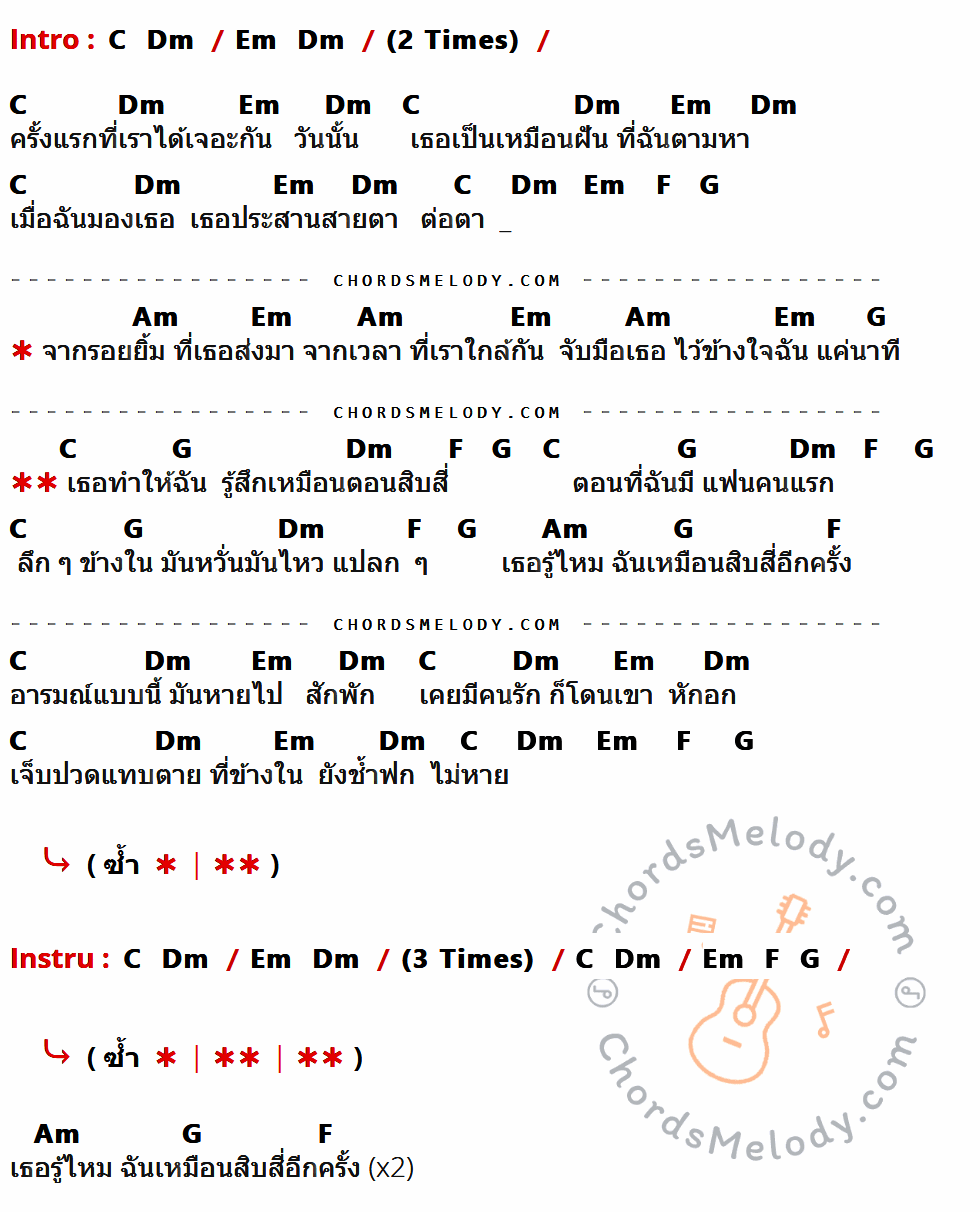 เนื้อเพลง 14 อีกครั้ง ของ เสก Loso ที่มีคอร์ด ในกลุ่มคีย์ C,Dm,Em,F,G,Am ประกอบ
