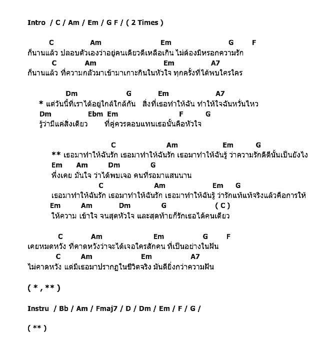 คอร์ดเพลง เนื้อเพลง เธอมาทำให้ฉันรัก, คอร์ดเพลง เธอมาทำให้ฉันรัก ของ เอิ้น พิยะดา Feat.Techin เตชินท์ ชยุติ, คอร์ดเพลงของ เอิ้น พิยะดา Feat.Techin เตชินท์ ชยุติ, เนื้อร้อง เธอมาทำให้ฉันรัก เอิ้น พิยะดา Feat.Techin เตชินท์ ชยุติ, เธอมาทำให้ฉันรัก คอร์ดง่าย ๆ, คอร์ด เธอมาทำให้ฉันรัก ต้นฉบับ