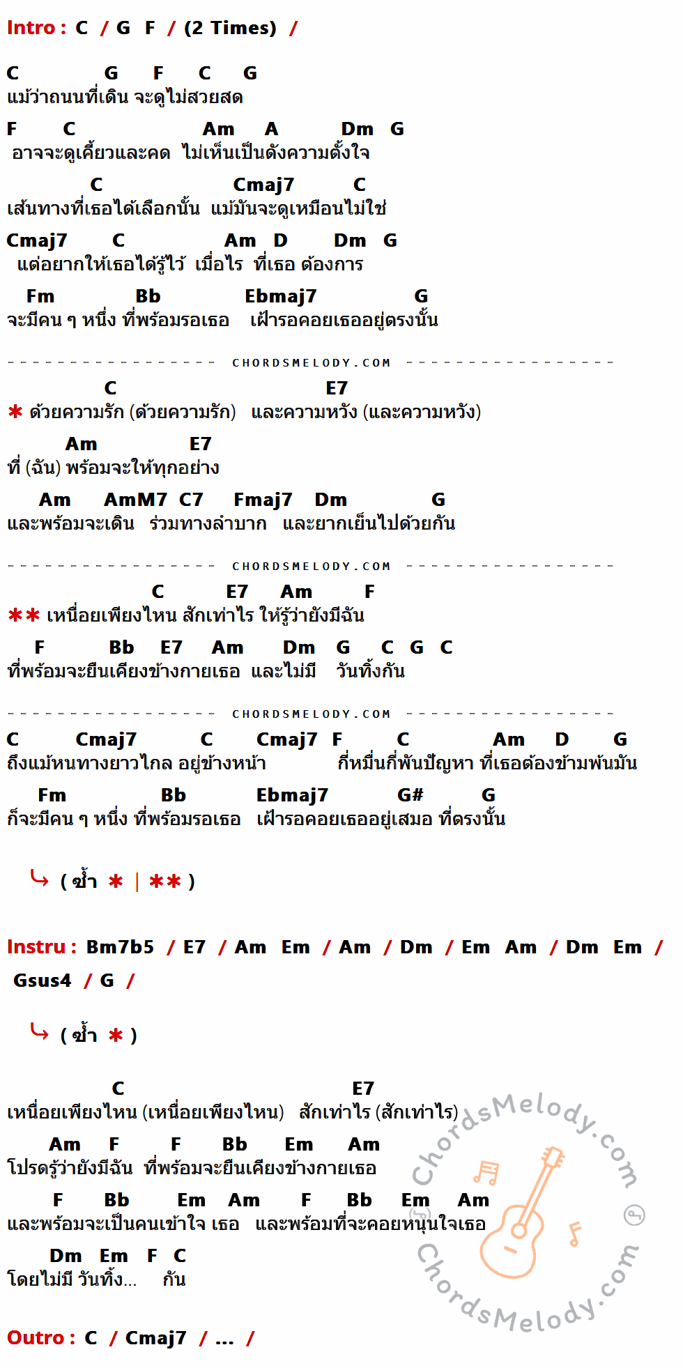 เนื้อเพลง ไม่ทิ้งกัน ของ อัญชลี จงคดีกิจ Feat.ภูสมิง หน่อสวรรค์ ที่มีคอร์ด ในกลุ่มคีย์ C,G,F,Am,A,Dm,Cmaj7,D,Fm,Bb,Ebmaj7,E7,AmM7,C7,Fmaj7,G#,Bm7b5,Em,Gsus4 ประกอบ