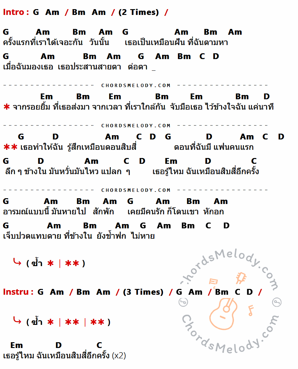 เนื้อเพลง 14 อีกครั้ง ของ เสก Loso มีคอร์ดกีต้าร์ ในคีย์ที่ต่างกัน G,Am,Bm,C,D,Em