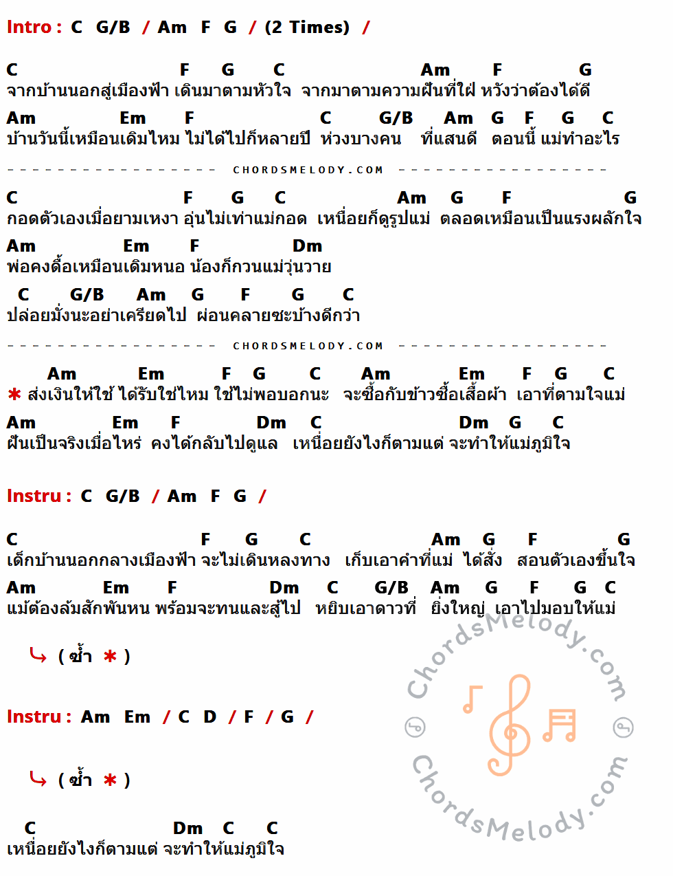 เนื้อเพลง เด็กบ้านนอก ของ ไอน้ำ มีคอร์ดกีต้าร์ ในคีย์ที่ต่างกัน G,C,D,Em,Bm,D/F#,Am