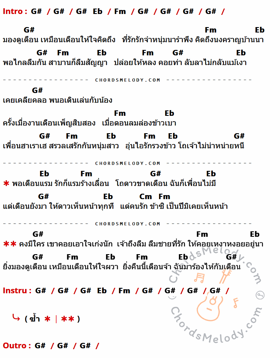 เนื้อเพลง ร้องไห้กับเดือน ของ คัมภีร์ แสงทอง ที่มีคอร์ดกีต้าร์ G#,Eb,Fm,Cm