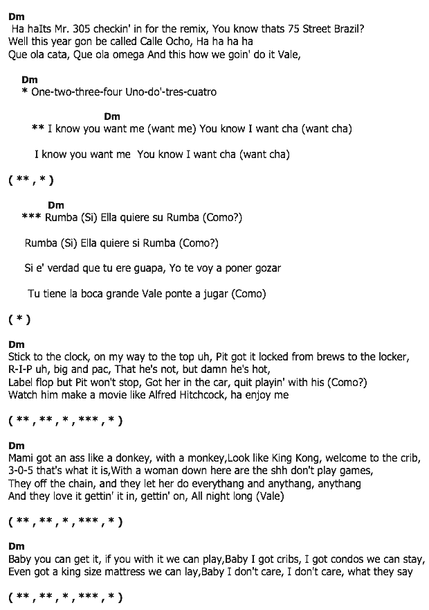 คอร์ดเพลง เนื้อเพลง I Know You Want Me, คอร์ดเพลง I Know You Want Me ของ Pitbull, คอร์ดเพลงของ Pitbull, เนื้อร้อง I Know You Want Me Pitbull, I Know You Want Me คอร์ดง่าย ๆ, คอร์ด I Know You Want Me ต้นฉบับ