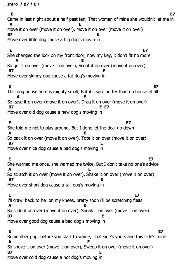คอร์ดเพลง เนื้อเพลง Move It On Over, คอร์ดเพลง Move It On Over ของ Hank Williams, คอร์ดเพลงของ Hank Williams, เนื้อร้อง Move It On Over Hank Williams, Move It On Over คอร์ดง่าย ๆ, คอร์ด Move It On Over ต้นฉบับ