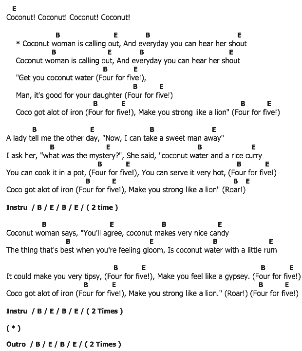 คอร์ดเพลง เนื้อเพลง Coconut Woman, คอร์ดเพลง Coconut Woman ของ Harry Belafonte, คอร์ดเพลงของ Harry Belafonte, เนื้อร้อง Coconut Woman Harry Belafonte, Coconut Woman คอร์ดง่าย ๆ, คอร์ด Coconut Woman ต้นฉบับ