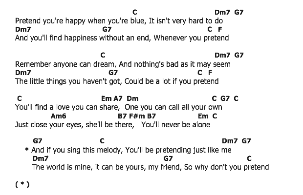 คอร์ดเพลง เนื้อเพลง Pretend, คอร์ดเพลง Pretend ของ Nat King Cole, คอร์ดเพลงของ Nat King Cole, เนื้อร้อง Pretend Nat King Cole, Pretend คอร์ดง่าย ๆ, คอร์ด Pretend ต้นฉบับ