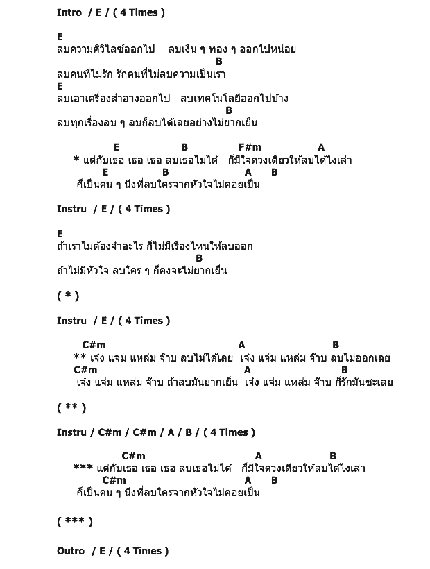 คอร์ดเพลง เนื้อเพลง ลบ, คอร์ดเพลง ลบ ของ The Richman Toy, คอร์ดเพลงของ The Richman Toy, เนื้อร้อง ลบ The Richman Toy, ลบ คอร์ดง่าย ๆ, คอร์ด ลบ ต้นฉบับ