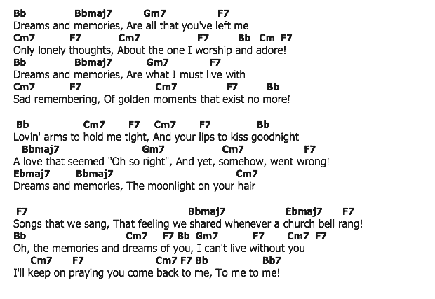 คอร์ดเพลง เนื้อเพลง Dreams And Memories, คอร์ดเพลง Dreams And Memories ของ Perry Como, คอร์ดเพลงของ Perry Como, เนื้อร้อง Dreams And Memories Perry Como, Dreams And Memories คอร์ดง่าย ๆ, คอร์ด Dreams And Memories ต้นฉบับ