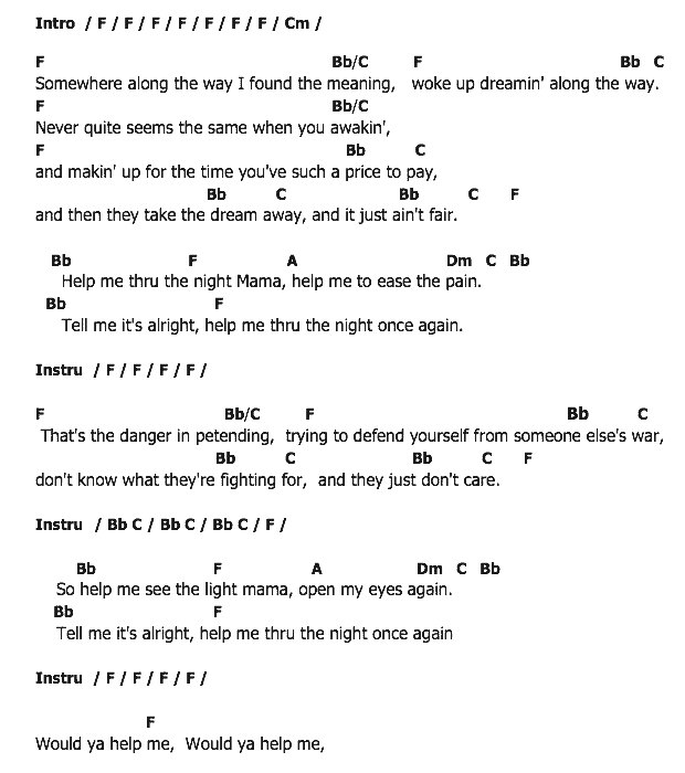 คอร์ดเพลง เนื้อเพลง Help Me Thru The Night, คอร์ดเพลง Help Me Thru The Night ของ Joe Walsh, คอร์ดเพลงของ Joe Walsh, เนื้อร้อง Help Me Thru The Night Joe Walsh, Help Me Thru The Night คอร์ดง่าย ๆ, คอร์ด Help Me Thru The Night ต้นฉบับ