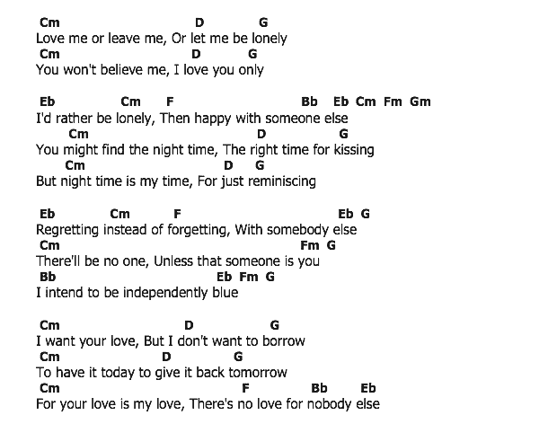 คอร์ดเพลง เนื้อเพลง Love Me Or Leave Me, คอร์ดเพลง Love Me Or Leave Me ของ Ray Charles, คอร์ดเพลงของ Ray Charles, เนื้อร้อง Love Me Or Leave Me Ray Charles, Love Me Or Leave Me คอร์ดง่าย ๆ, คอร์ด Love Me Or Leave Me ต้นฉบับ