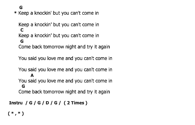 คอร์ดเพลง เนื้อเพลง Keep On Knockin', คอร์ดเพลง Keep On Knockin' ของ Little Richard, คอร์ดเพลงของ Little Richard, เนื้อร้อง Keep On Knockin' Little Richard, Keep On Knockin' คอร์ดง่าย ๆ, คอร์ด Keep On Knockin' ต้นฉบับ