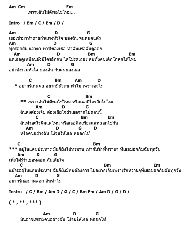 คอร์ดเพลง เนื้อเพลง หลอกใช้, คอร์ดเพลง หลอกใช้ ของ Camo (เก่ง ลายพราง), คอร์ดเพลงของ Camo (เก่ง ลายพราง), เนื้อร้อง หลอกใช้ Camo (เก่ง ลายพราง), หลอกใช้ คอร์ดง่าย ๆ, คอร์ด หลอกใช้ ต้นฉบับ