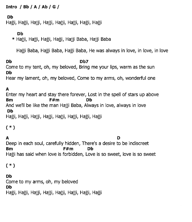 คอร์ดเพลง เนื้อเพลง Hajji Baba, คอร์ดเพลง Hajji Baba ของ Nat King Cole, คอร์ดเพลงของ Nat King Cole, เนื้อร้อง Hajji Baba Nat King Cole, Hajji Baba คอร์ดง่าย ๆ, คอร์ด Hajji Baba ต้นฉบับ