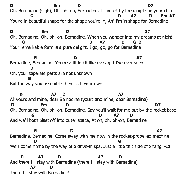 คอร์ดเพลง เนื้อเพลง Bernardine, คอร์ดเพลง Bernardine ของ Pat Boone, คอร์ดเพลงของ Pat Boone, เนื้อร้อง Bernardine Pat Boone, Bernardine คอร์ดง่าย ๆ, คอร์ด Bernardine ต้นฉบับ