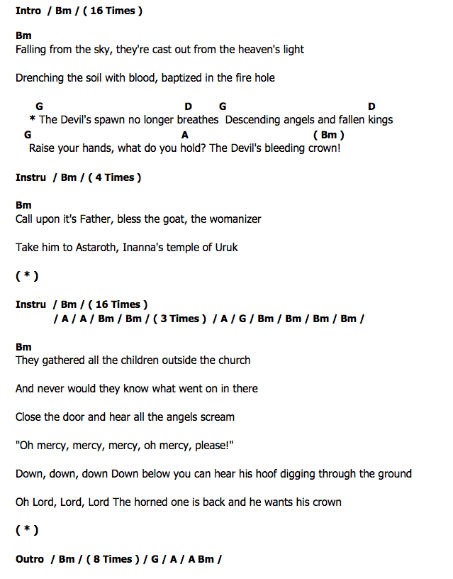 คอร์ดเพลง เนื้อเพลง The Devil's Bleeding Crown, คอร์ดเพลง The Devil's Bleeding Crown ของ Volbeat, คอร์ดเพลงของ Volbeat, เนื้อร้อง The Devil's Bleeding Crown Volbeat, The Devil's Bleeding Crown คอร์ดง่าย ๆ, คอร์ด The Devil's Bleeding Crown ต้นฉบับ