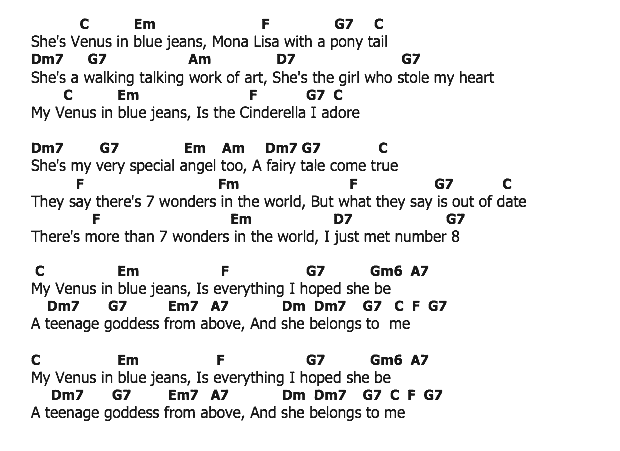คอร์ดเพลง เนื้อเพลง Venus in blue jeans, คอร์ดเพลง Venus in blue jeans ของ Jimmy Clanton, คอร์ดเพลงของ Jimmy Clanton, เนื้อร้อง Venus in blue jeans Jimmy Clanton, Venus in blue jeans คอร์ดง่าย ๆ, คอร์ด Venus in blue jeans ต้นฉบับ