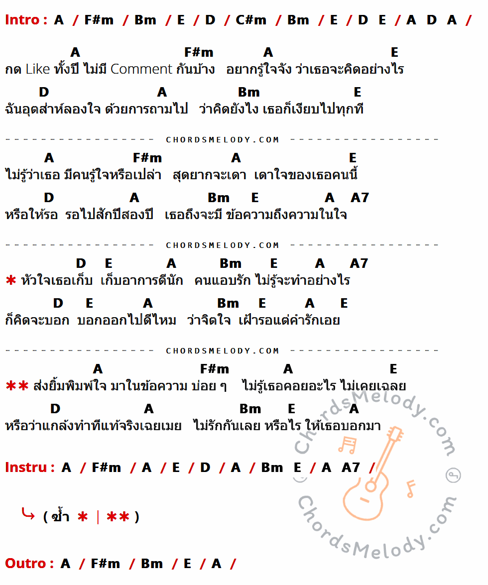 เนื้อเพลง อยากรู้ใจจัง ของ แพรว รัตนาพร ที่มีคอร์ด ในกลุ่มคีย์ A,F#m,Bm,E,D,C#m,A7 ประกอบ