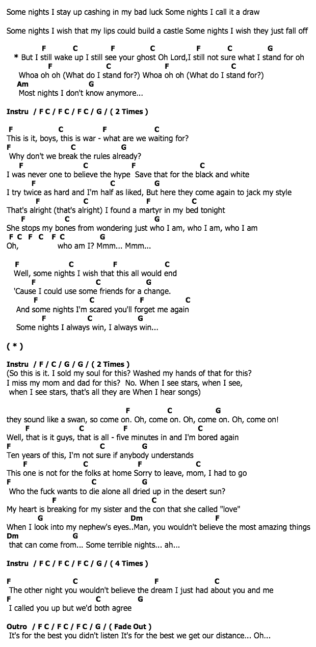 คอร์ดเพลง เนื้อเพลง Some Nights, คอร์ดเพลง Some Nights ของ FUN, คอร์ดเพลงของ FUN, เนื้อร้อง Some Nights FUN, Some Nights คอร์ดง่าย ๆ, คอร์ด Some Nights ต้นฉบับ